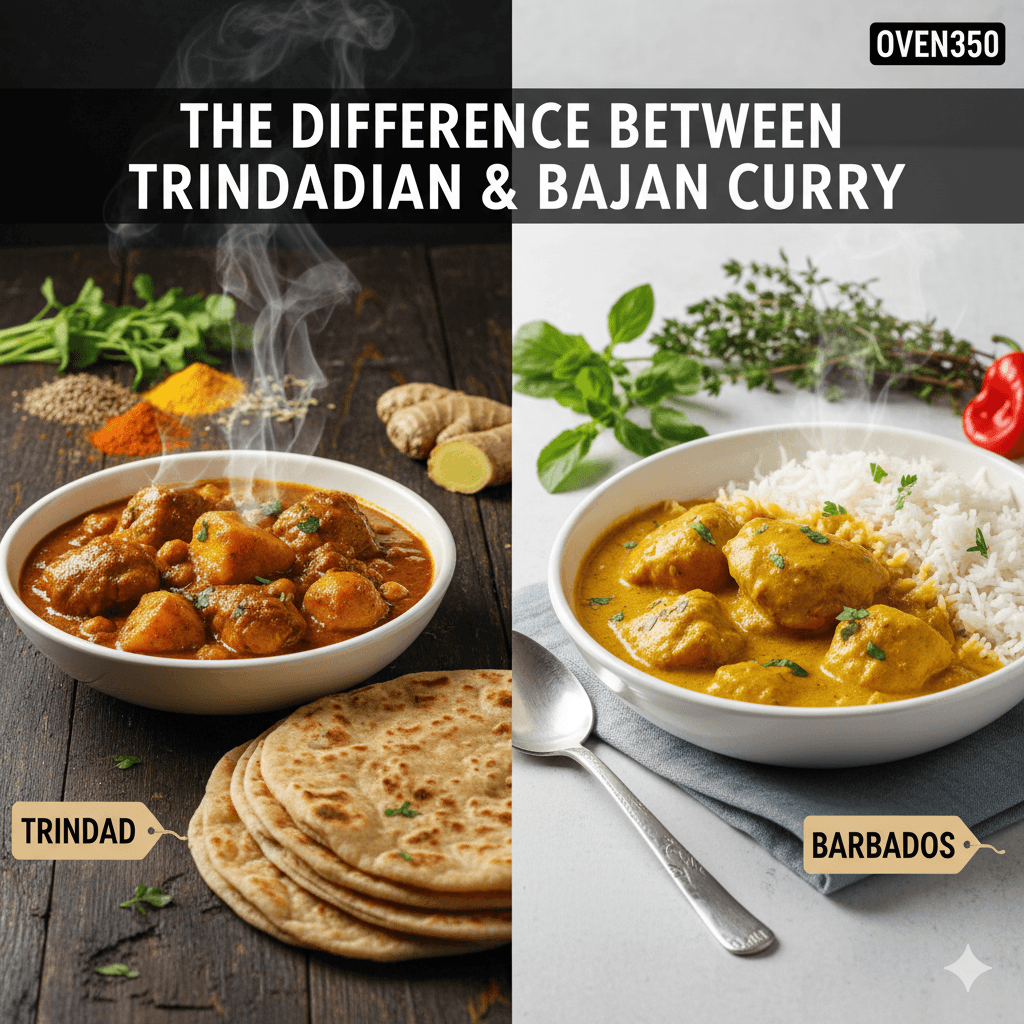 Trinidadian curry and Bajan curry side by side