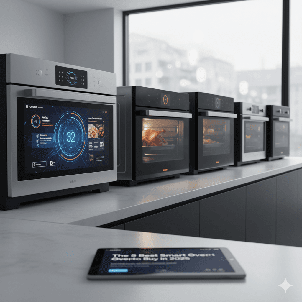 A modern stainless steel smart oven